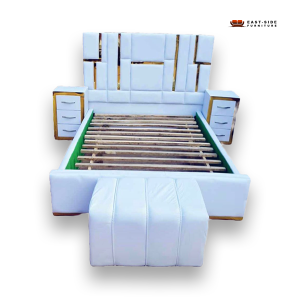 BED FRAME GOLDEN PATTERN WITH TWO DRAWERS AND OTTOMAN - WHITE